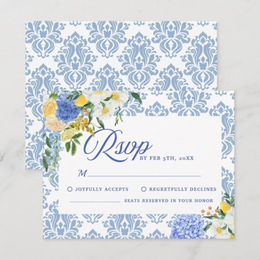 エンチャントブルゴーニュ&マルーンフローラブラック結婚ズ 出欠カード (正面/裏面)