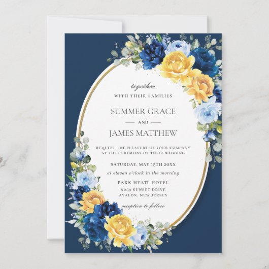 エンチャントブルーとイエロー結婚フローラ 招待状 (正面)