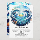 エンチャントブルーウォーター子供の誕生日 招待状 (正面/裏面)