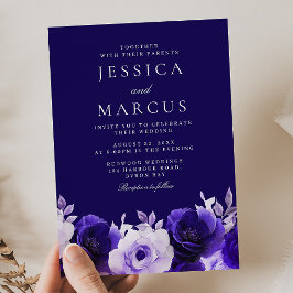 エンチャントブルー:ミッドナイトネイビーブルーバラ結婚ズ 招待状