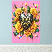 エンチャントブーケの黄金のバラとハート40x60 キャンバスプリント (インサイチュ (ウッドフロア))