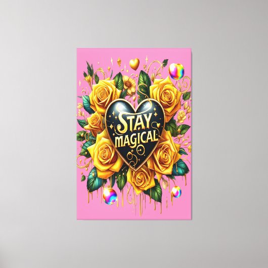 エンチャントブーケの黄金のバラとハート40x60 キャンバスプリント (正面)
