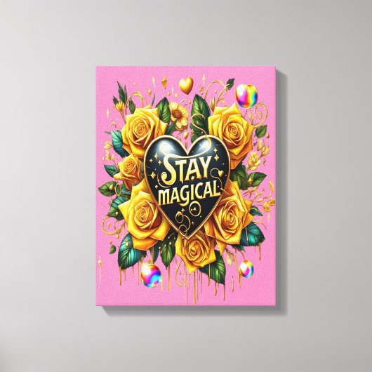 エンチャントブーケオブゴールデンバラとハート12x16 キャンバスプリント (正面)