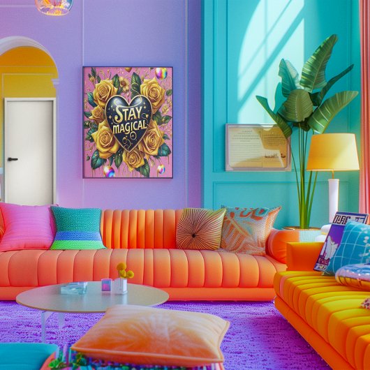 エンチャントブーケオブゴールデンバラとハート12x16 ポスター