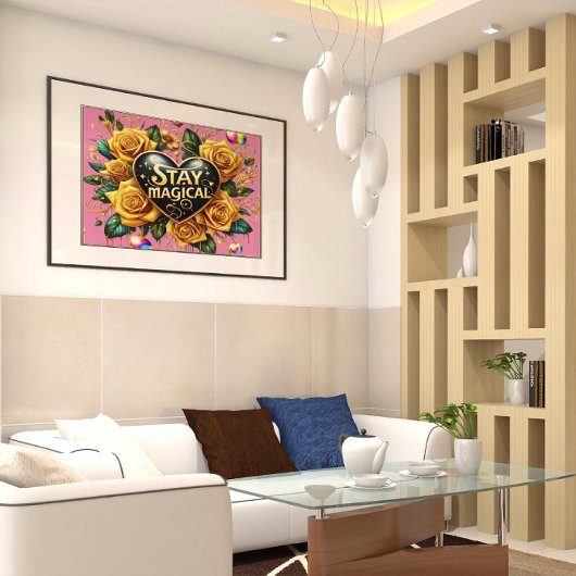 エンチャントブーケオブゴールデンバラとハート16x12 ポスター