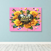 エンチャントブーケオブゴールデンバラとハート24x18 キャンバスプリント (インサイチュ (ウッドフロア))