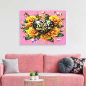 エンチャントブーケオブゴールデンバラとハート24x18 キャンバスプリント (インサイチュ (リビング))