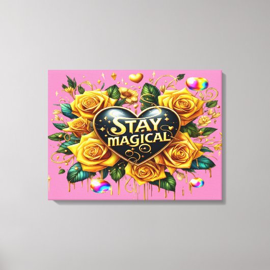 エンチャントブーケオブゴールデンバラとハート24x18 キャンバスプリント (正面)