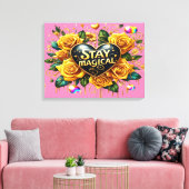 エンチャントブーケオブゴールデンバラとハート24x18 キャンバスプリント (インサイチュ (リビング))