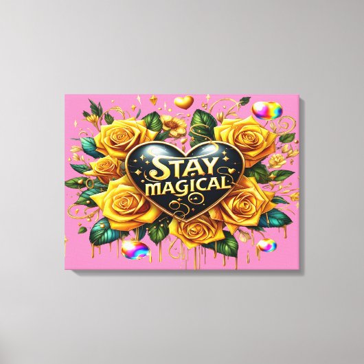 エンチャントブーケオブゴールデンバラとハート24x18 キャンバスプリント (正面)