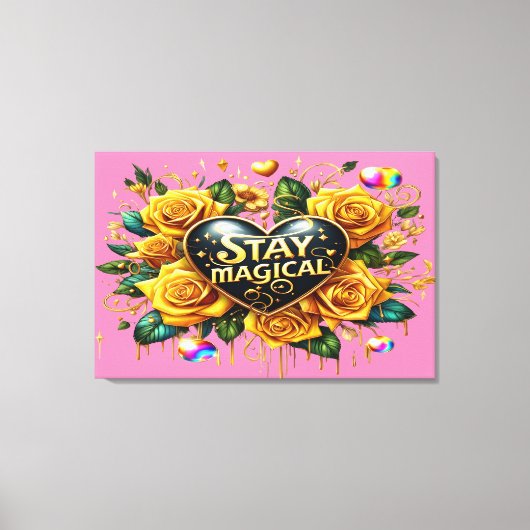 エンチャントブーケオブゴールデンバラとハート36x24 キャンバスプリント (正面)