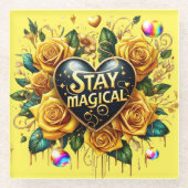 エンチャントブーケオブゴールデンバラとハート ガラスコースター (正面)