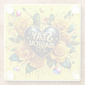 エンチャントブーケオブゴールデンバラとハート ガラスコースター (裏面)