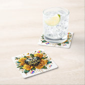 エンチャントブーケオブゴールデンバラとハート スクエアペーパーコースター (インサイチュ)