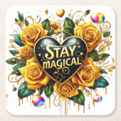 エンチャントブーケオブゴールデンバラとハート スクエアペーパーコースター (正面)