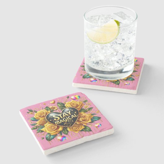 エンチャントブーケオブゴールデンバラとハート ストーンコースター (横)