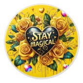 エンチャントブーケオブゴールデンバラとハート セラミックノブ (正面)