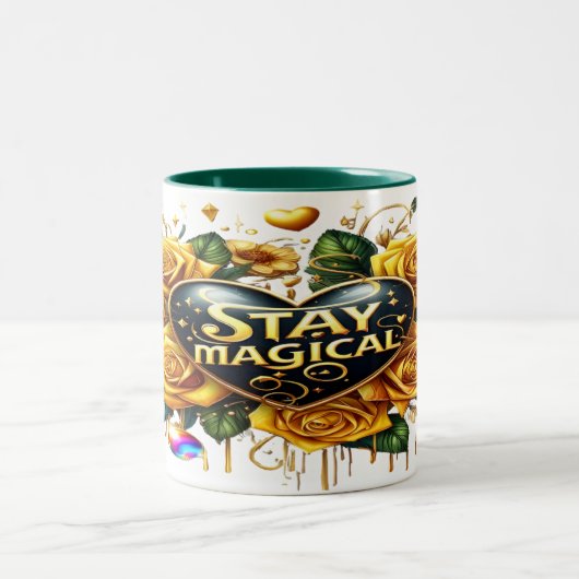 エンチャントブーケオブゴールデンバラとハート ツートーンマグカップ (中央)