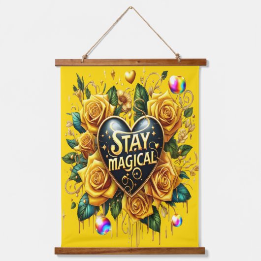 エンチャントブーケオブゴールデンバラとハート 吊り下げ型タペストリー (正面)