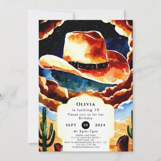 エンチャントブーツカウボーイ誕生日 招待状 (正面)