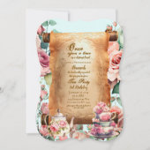 エンチャントプリンセスターコイズティーパーティー誕生日 招待状 (正面)