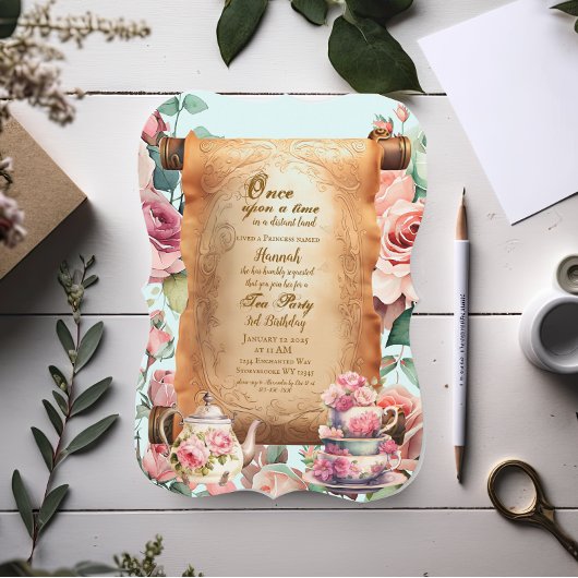 エンチャントプリンセスターコイズティーパーティー誕生日 招待状