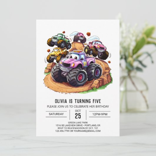 エンチャントホイールモンスタートラック誕生日 招待状 (スタンド正面)