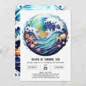 エンチャントボーホーウェーブズ子供の誕生日 招待状 (正面/裏面)