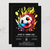 エンチャントボール水彩色サッカー誕生日 招待状 (正面/裏面)