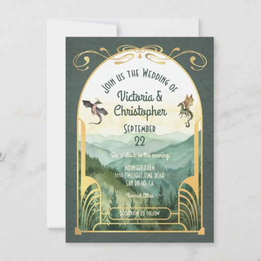 エンチャントマウンテンアールヌーボードラゴン結婚ズ 招待状 (正面)