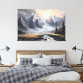 エンチャントマウンテンランドスケープお洒落ホーム キャンバスプリント (インサイチュ (寝室))