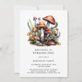 エンチャントマッシュルームウッドランドボーイファースト誕生日 招待状 (正面)