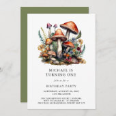 エンチャントマッシュルームウッドランドボーイファースト誕生日 招待状 (正面/裏面)