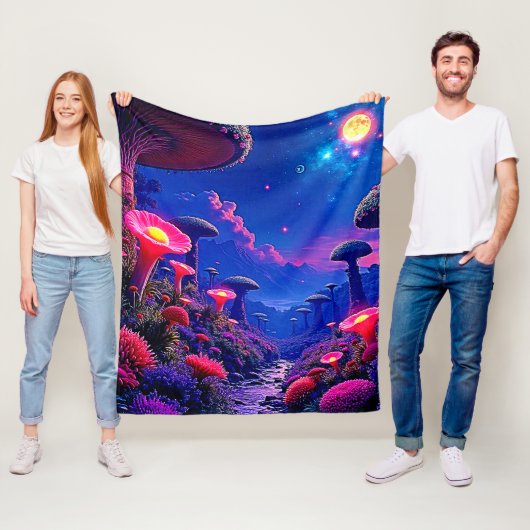 エンチャントマッシュルームフォレストナイトデザイン フリースブランケット (インサイチュ)