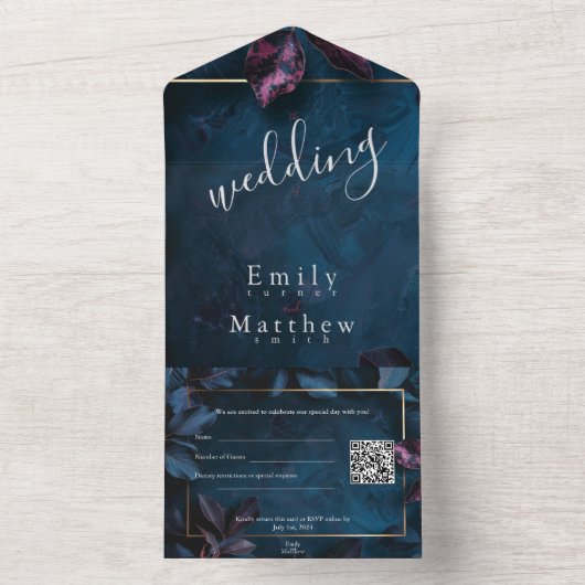 エンチャントミッドナイト庭園の結婚式 オールインワン招待状 (内側)