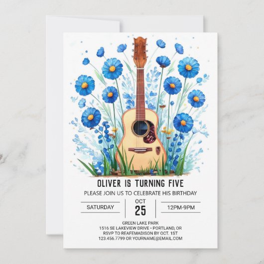 エンチャントミュージシャンギターボーイ誕生日 招待状 (正面)