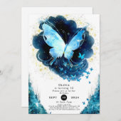 エンチャントメントおもしろいバタフライ誕生日 招待状 (正面/裏面)
