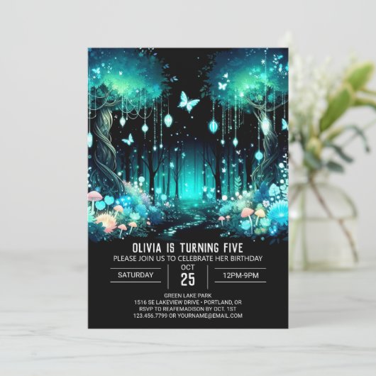 エンチャントモダンウッドランドデジタル誕生日 招待状 (スタンド正面)