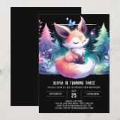 エンチャントモダンキツネ誕生日デジタル 招待状 (正面/裏面)