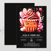 エンチャントモダンチョコレートマフィンガール誕生日 招待状 (正面/裏面)