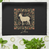 エンチャントヤギ&フローラフォークアートデザイン キッチンタオル (折り畳み)