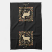 エンチャントヤギ&フローラフォークアートデザイン キッチンタオル (縦)