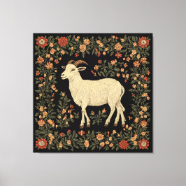 エンチャントヤギ&フローラフォークアートデザイン キャンバスプリント