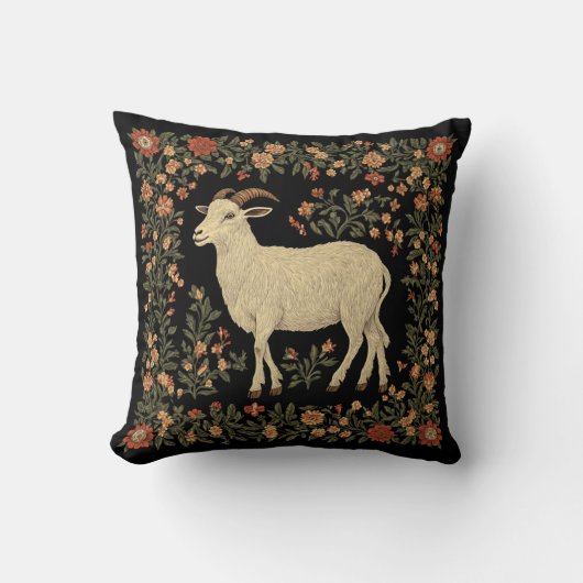 エンチャントヤギ&フローラフォークアートデザイン クッション (正面)
