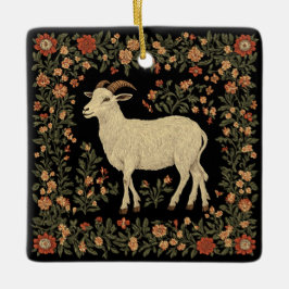 エンチャントヤギ&フローラフォークアートデザイン セラミックオーナメント