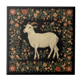 エンチャントヤギ&フローラフォークアートデザイン タイル