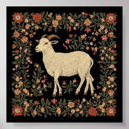 エンチャントヤギ&フローラフォークアートデザイン ポスター (正面)