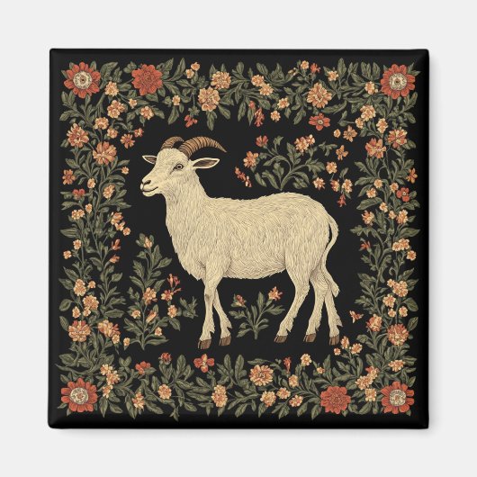 エンチャントヤギ&フローラフォークアートデザイン マグネット (正面)