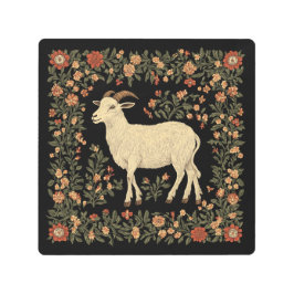 エンチャントヤギ&フローラフォークアートデザイン メタルプリント