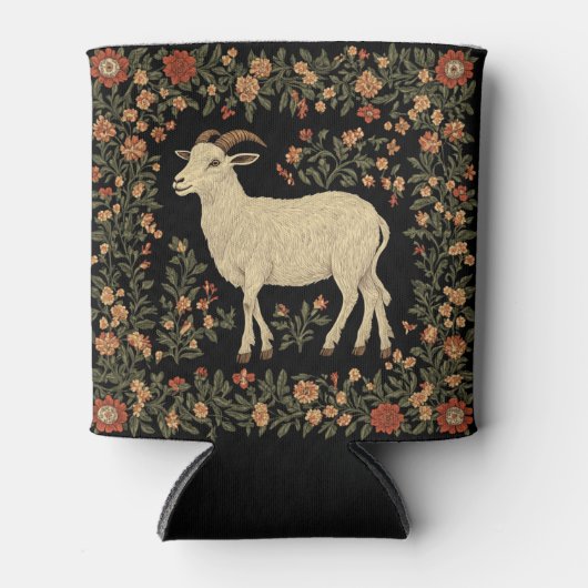 エンチャントヤギ&フローラフォークアートデザイン 缶クーラー (正面)